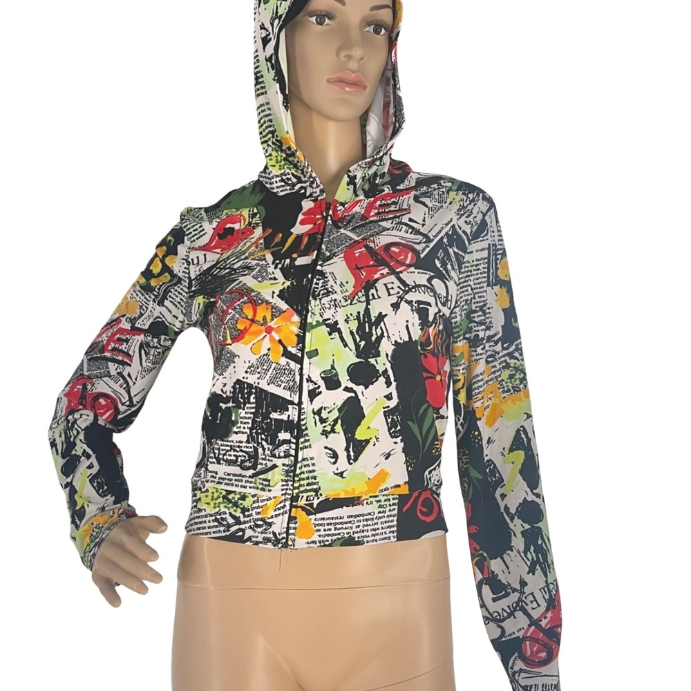 Jolie & Joy Full Zip Hoodie Graffiti Print Lightweight Jacket M-Streetwear M
